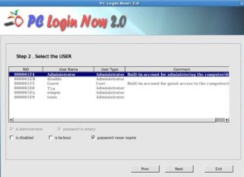 PC Login Now restablece la contraseña de inicio de Windows 7, Vista o XP